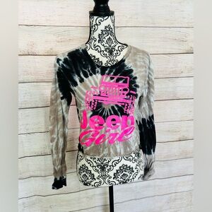 Dreamsicle Women’s Tie Dye Jeep Girl Long Sleeve Crew Neck Cotton Cut Off Top